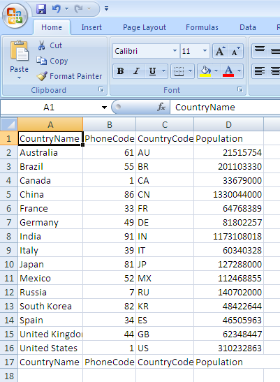 MS excel export using jQuery