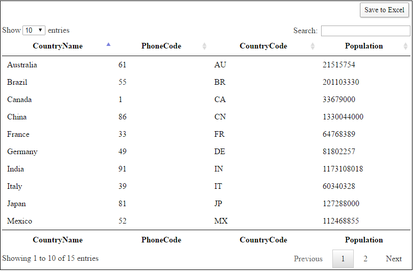 jQuery datatables export to excel in asp.net