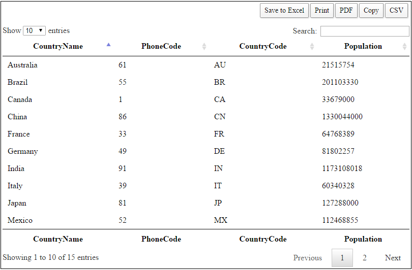 jQuery datatables exporting features in asp.net