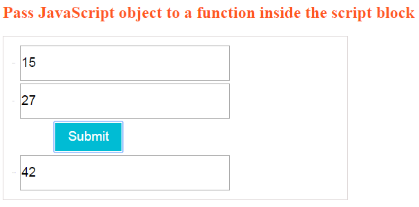 pass JavaScript object to a function inside the script block