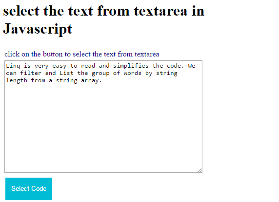 select the text from textarea in Javascript