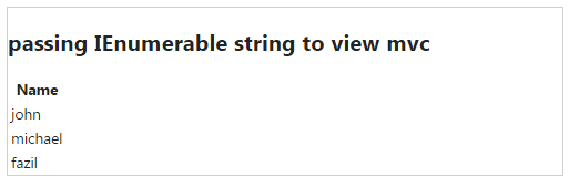 passing IEnumerable string to view mvc