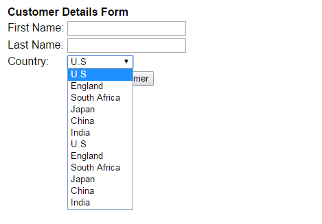 countries name duplicating on button click event