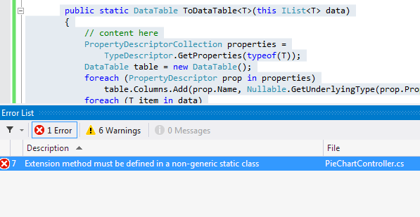 Extension method must be defined in a non-generic static class