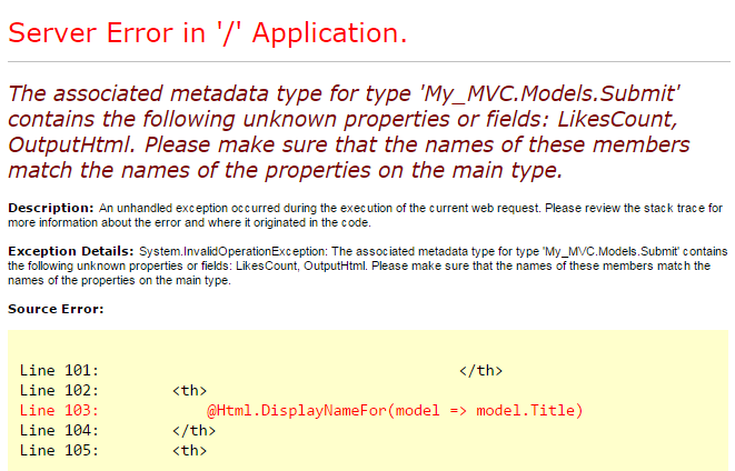 associated metadata type for type contains the following unknown properties or fields