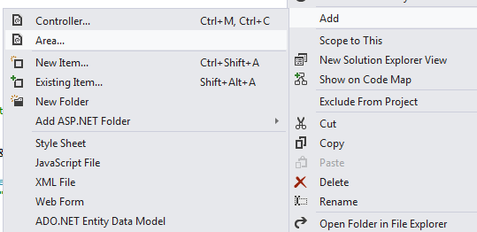 Creating Area in mvc