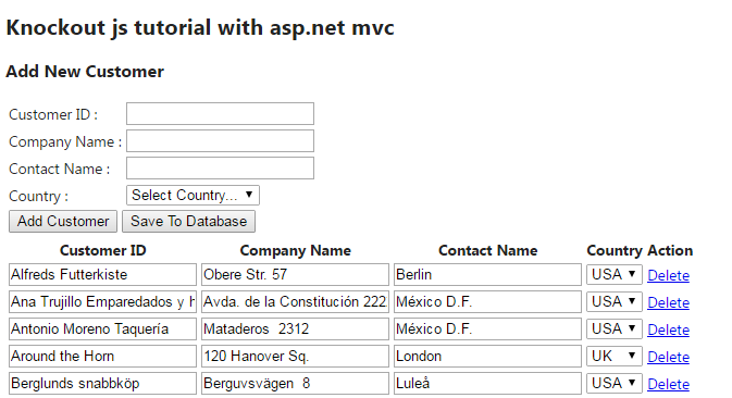 knockout with asp net mvc