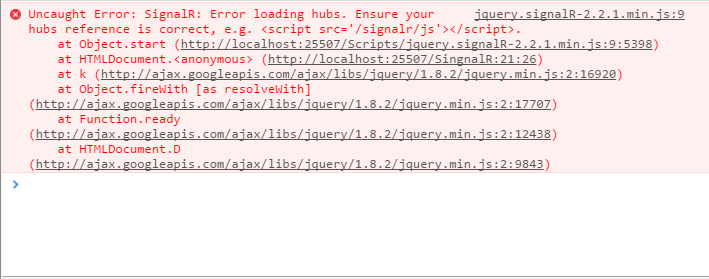 Uncaught Error SignalR Error loading hubs