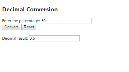 convert percentage into decimal form using JavaScript