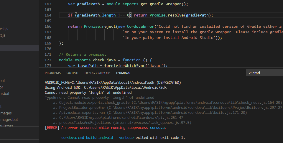 Cordova Android build error "Cannot read property 'length' of undefined"