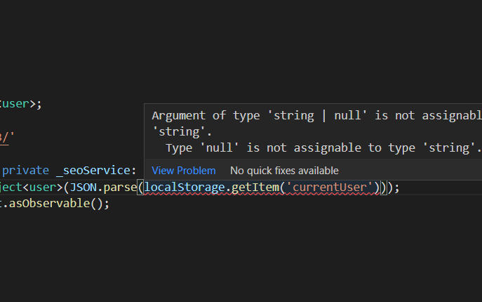 'null' is not assignable to type 'string'