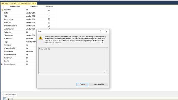 saving changes is not permitted sql