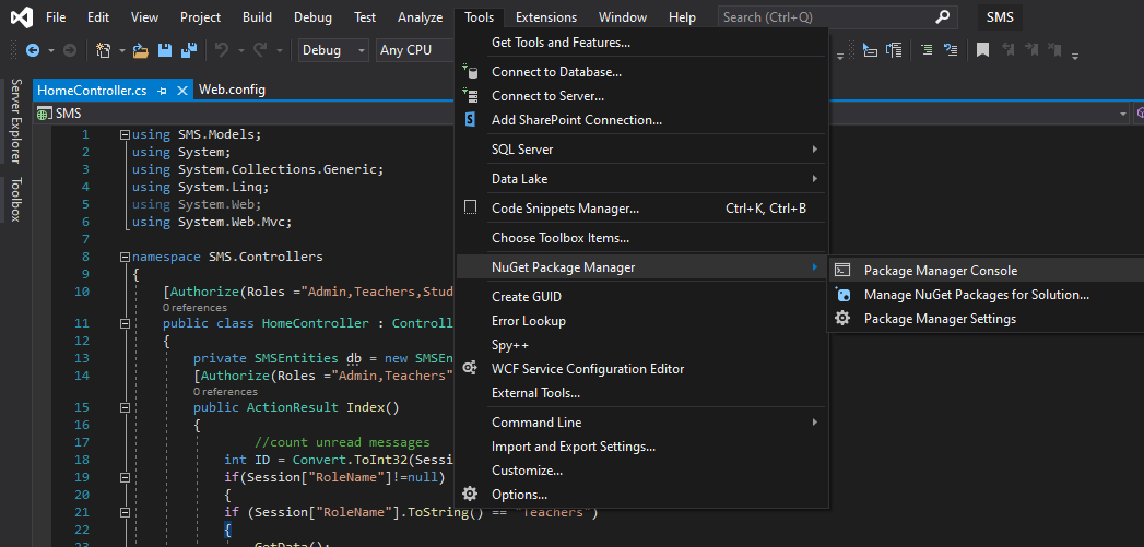 Nuget package manager console