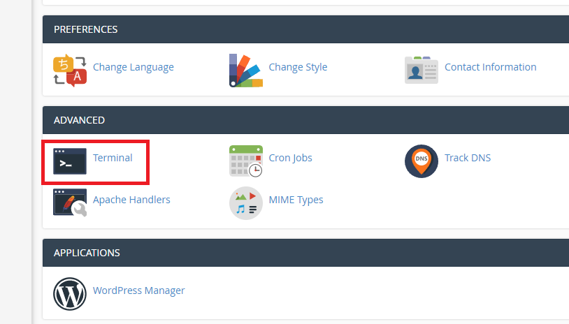 terminal interface enabled in cpanel