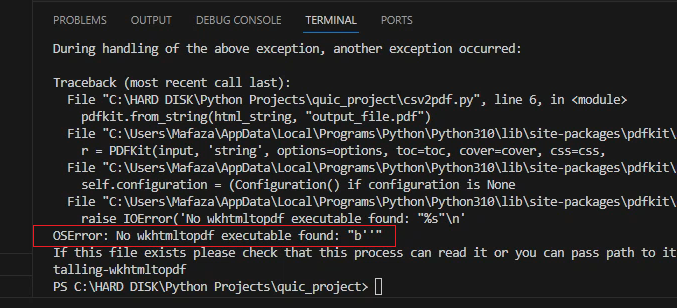  OSError: No wkhtmltopdf executable found: 