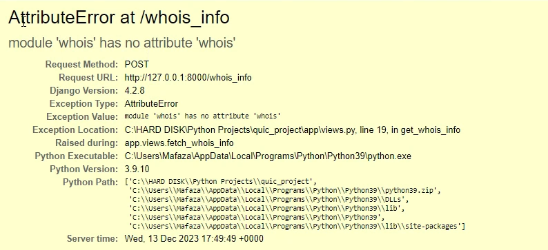 attributeError Module whois 